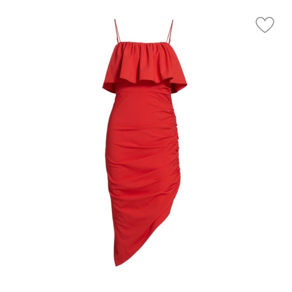 ✨ NWT Cinq à Sept Christa Ruched One-Shoulder Dress Maraschino Cherry Red Size